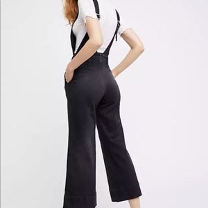Free People a line flare black overalls Sz 8